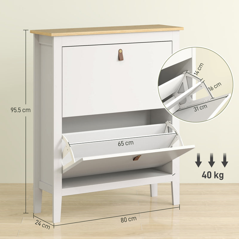 HOMCOM 2 Drawer Shoe Cabinet with Flip Doors for Hallway, Entryway, White