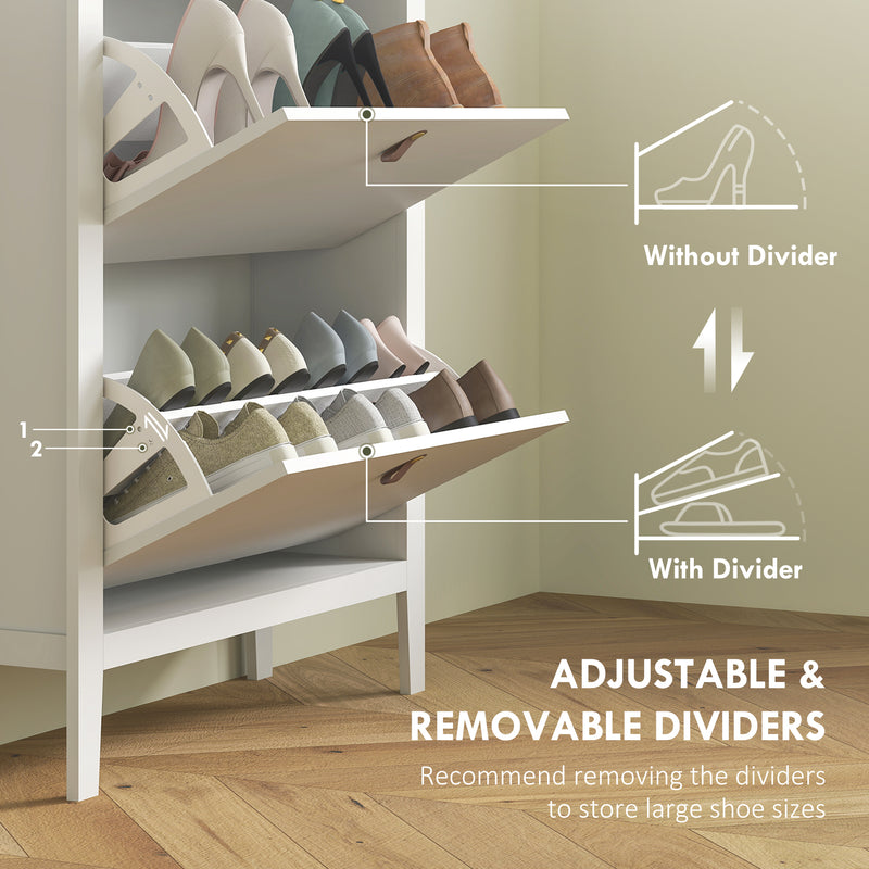 HOMCOM 2 Drawer Shoe Cabinet with Flip Doors for Hallway, Entryway, White