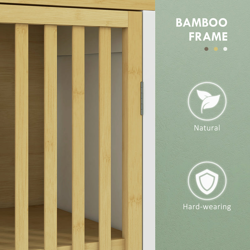 HOMCOM Bathroom Floor Cabinet Bamboo Bathroom Cupboard with Adjustable Shelf