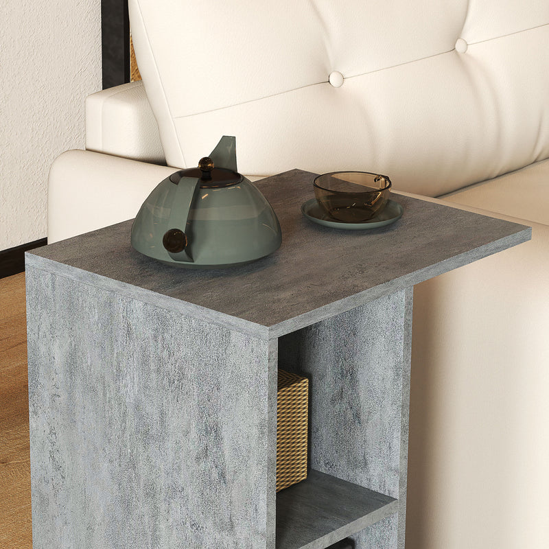 HOMCOM C-Shape End Table Storage Unit w/ 2 Shelves 4 Wheels Home