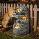 Outsunny Outdoor Water Fountain with 6-Tier Rock Style, LED Lights, Grey