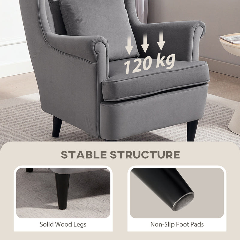 HOMCOM Wingback Chair, Modern Accent Chair For Living Room Bedroom
