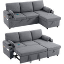 HOMCOM Corner Sofa Bed, L Shaped Sofa With Storage Chaise, USB Ports, Grey