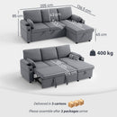 HOMCOM Corner Sofa Bed, L Shaped Sofa With Storage Chaise, USB Ports, Grey