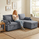 HOMCOM Corner Sofa Bed, L Shaped Sofa With Storage Chaise, USB Ports, Grey