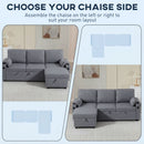 HOMCOM Corner Sofa Bed, L Shaped Sofa With Storage Chaise, USB Ports, Grey