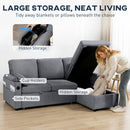HOMCOM Corner Sofa Bed, L Shaped Sofa With Storage Chaise, USB Ports, Grey