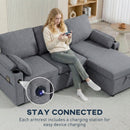 HOMCOM Corner Sofa Bed, L Shaped Sofa With Storage Chaise, USB Ports, Grey