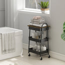 HOMCOM Rolling Utility Cart with Mesh Baskets for Kitchen Rustic Brown Black