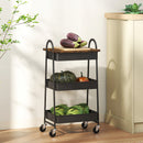 HOMCOM Rolling Utility Cart with Mesh Baskets for Kitchen Rustic Brown Black