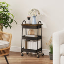 HOMCOM Rolling Utility Cart with Mesh Baskets for Kitchen Rustic Brown Black