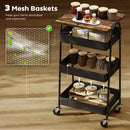 HOMCOM Rolling Utility Cart with Mesh Baskets for Kitchen Rustic Brown Black