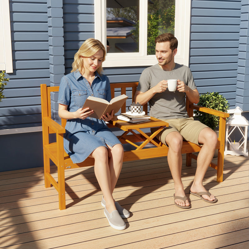 Outsunny Outdoor Bench with Liftable Middle Table, 153cm Wood Garden B