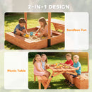 AIYAPLAY Kids Sand Pit with Lid, Wooden Sandpit with Foldable Picnic Table