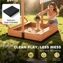 AIYAPLAY Kids Sand Pit with Lid, Wooden Sandpit with Foldable Picnic Table