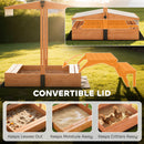 AIYAPLAY Kids Sand Pit with Lid, Wooden Sandpit with Foldable Picnic Table