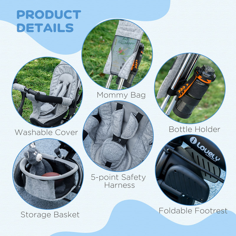 HOMCOM 6 In 1 Kids Trike, Stroller With Parent Handle