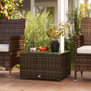 Outsunny Outdoor Coffee Table With Glass Top, Rattan Side Table