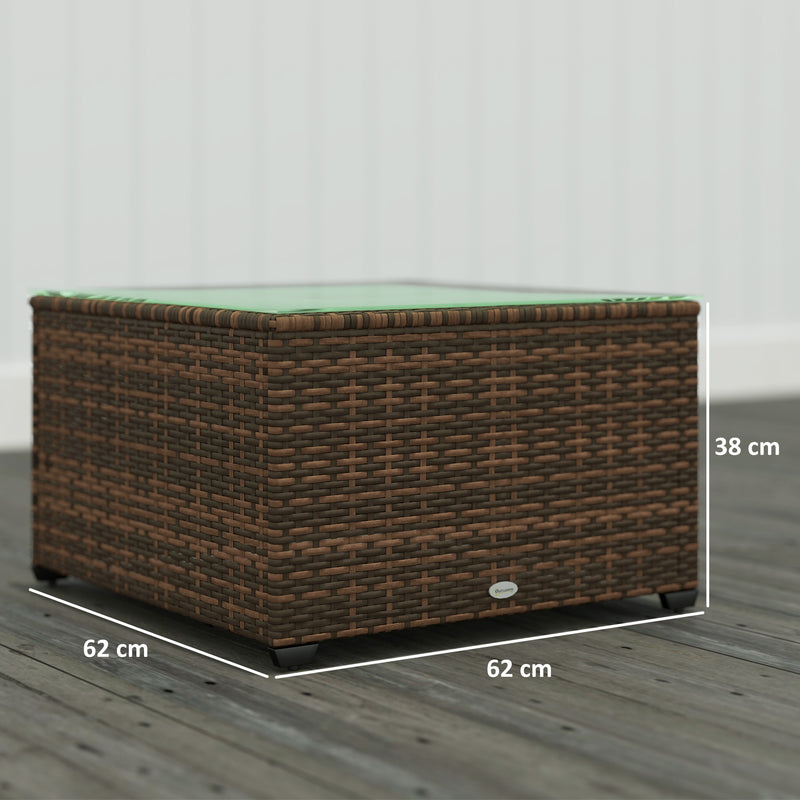 Outsunny Outdoor Coffee Table With Glass Top, Rattan Side Table