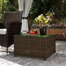 Outsunny Outdoor Coffee Table With Glass Top, Rattan Side Table