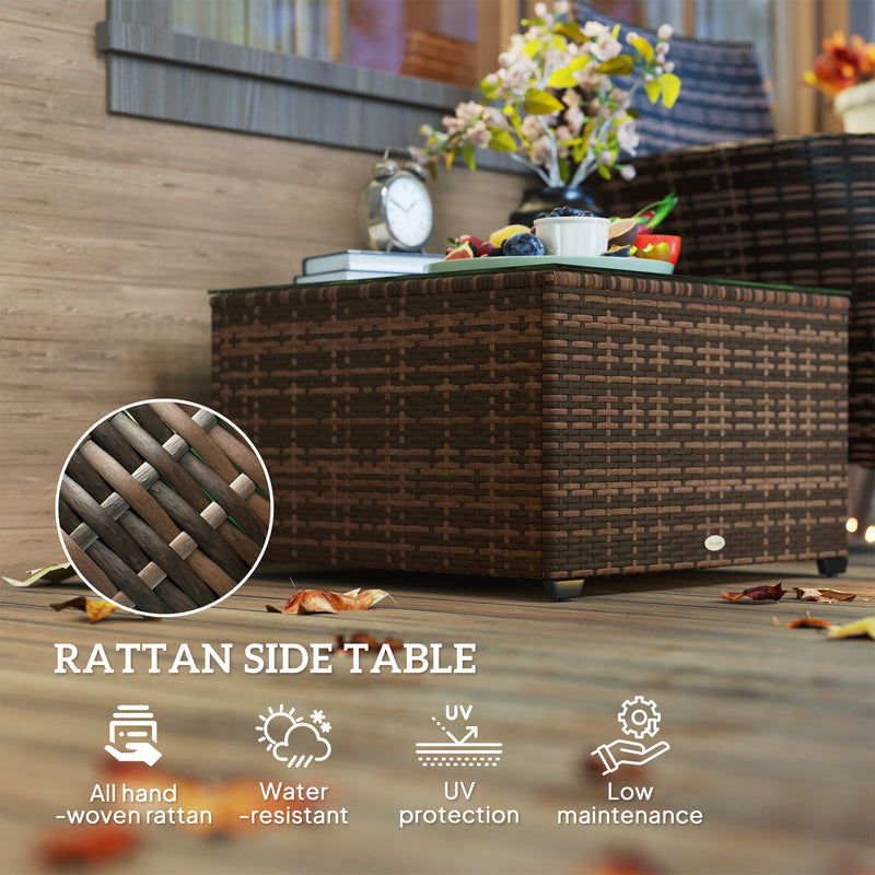 Outsunny Outdoor Coffee Table With Glass Top, Rattan Side Table