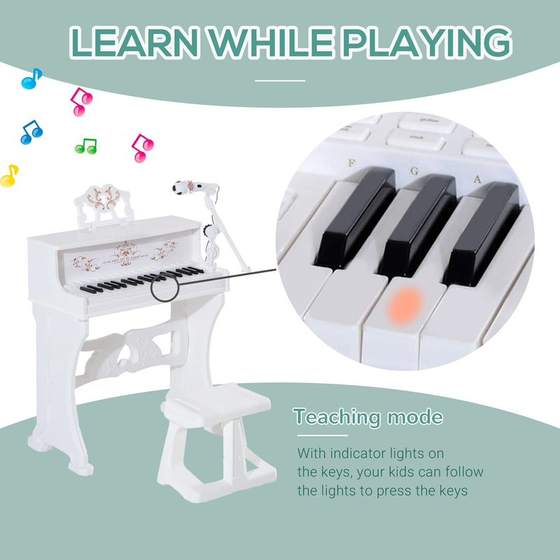 HOMCOM Kids  Mini Electronic Keyboard  w/Stool & Microphone & Music Stand (White)