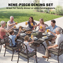 Outsunny 9 Piece Cast Aluminium Garden Dining Set With Cushions, Bronze Tone