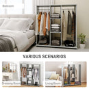 HOMCOM Mobile Double Open Wardrobe W/ Clothes Hanging Rail Clothing Grey