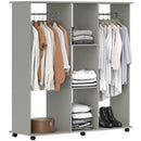 HOMCOM Mobile Double Open Wardrobe W/ Clothes Hanging Rail Clothing Grey