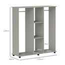 HOMCOM Mobile Double Open Wardrobe W/ Clothes Hanging Rail Clothing Grey