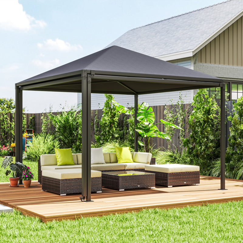 Outsunny 3 x 3(m) Garden Gazebo Canopy with Extendable Awning and Wheels