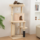PawHut Cat Tree Tower Scratching Post Bed House, 132cm, Beige