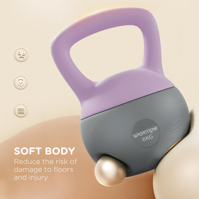 SPORTNOW Kettlebell w/ Soft Body and Non-Slip Handle, Purple and Grey