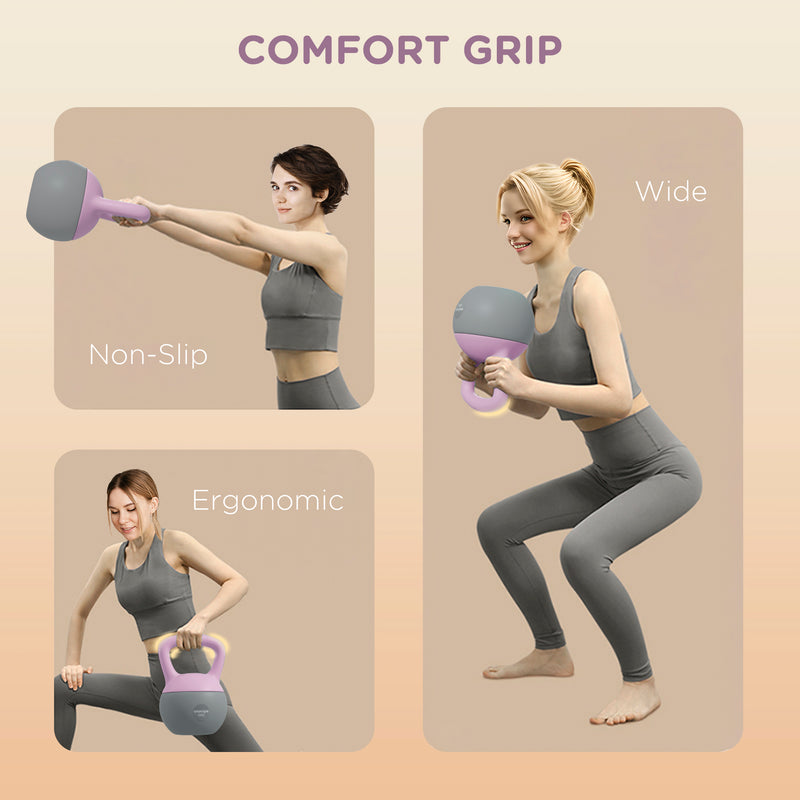 SPORTNOW Kettlebell w/ Soft Body and Non-Slip Handle, Purple and Grey