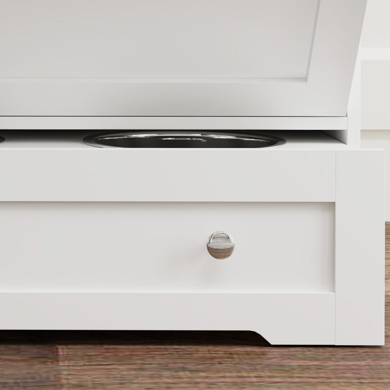 PawHut Dog Feeding Station with 2 Storage Cabinets, 2 Elevated Bowls, White