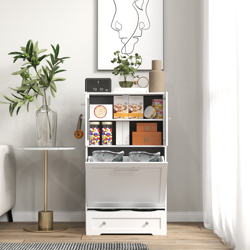 PawHut Dog Feeding Station with 2 Storage Cabinets, 2 Elevated Bowls, White