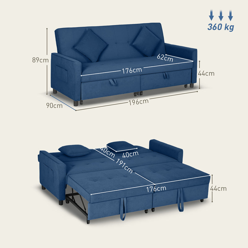 HOMCOM Reversible L-Shaped Sectional Sofa Bed with Cushions, Blue
