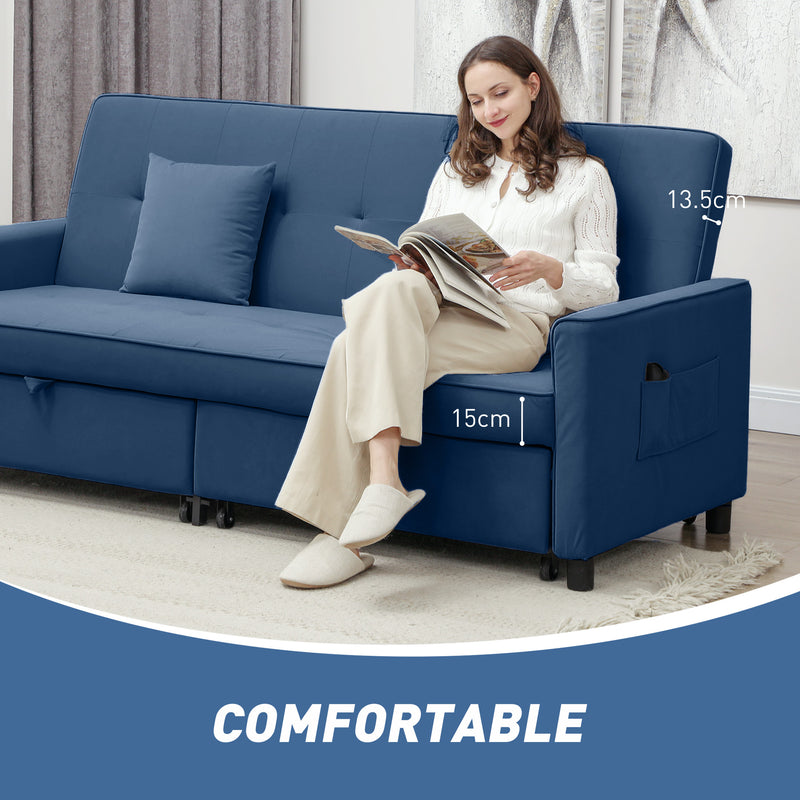 HOMCOM Reversible L-Shaped Sectional Sofa Bed with Cushions, Blue