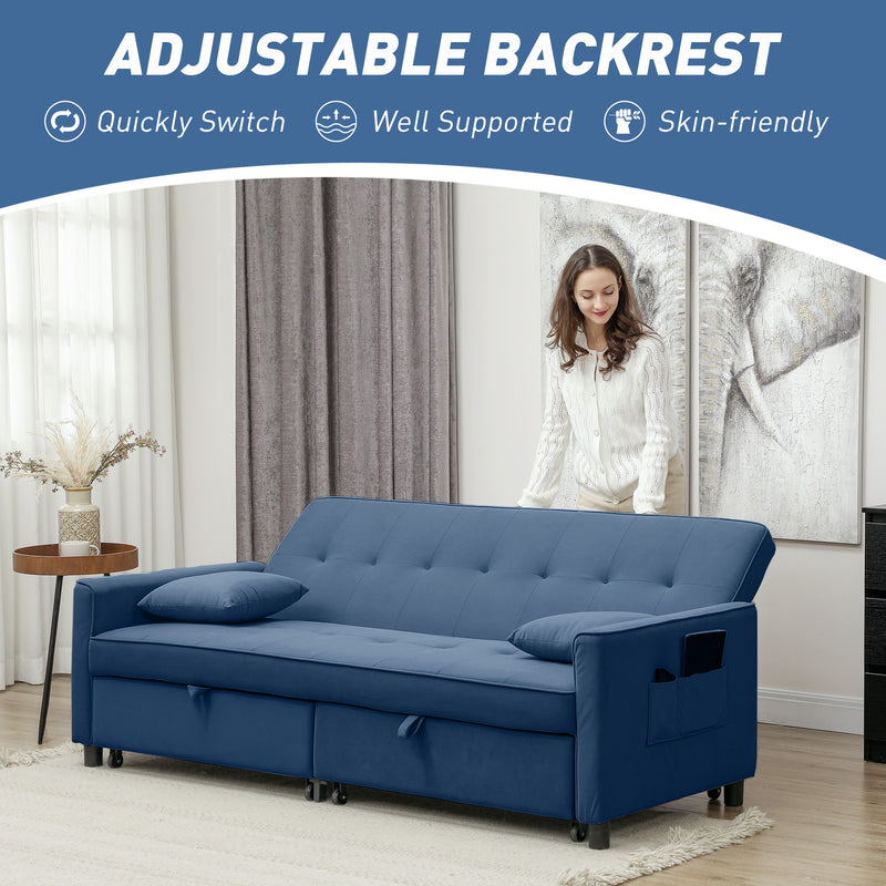 HOMCOM Reversible L-Shaped Sectional Sofa Bed with Cushions, Blue
