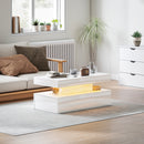 HOMCOM LED Coffee Table With Storage, High Gloss Living Room Table, White