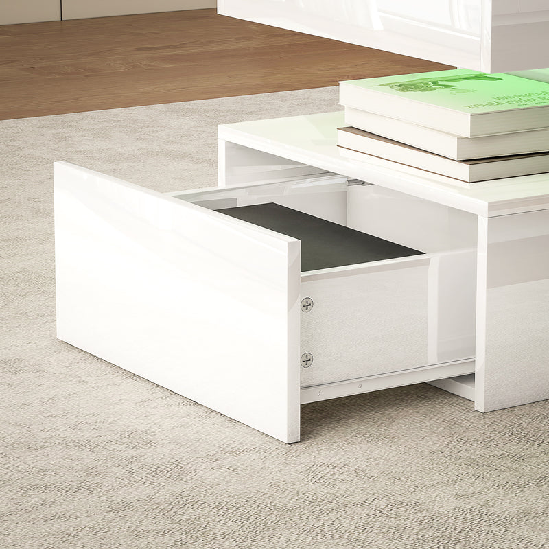 HOMCOM LED Coffee Table with Storage, High Gloss Living Room Table, White