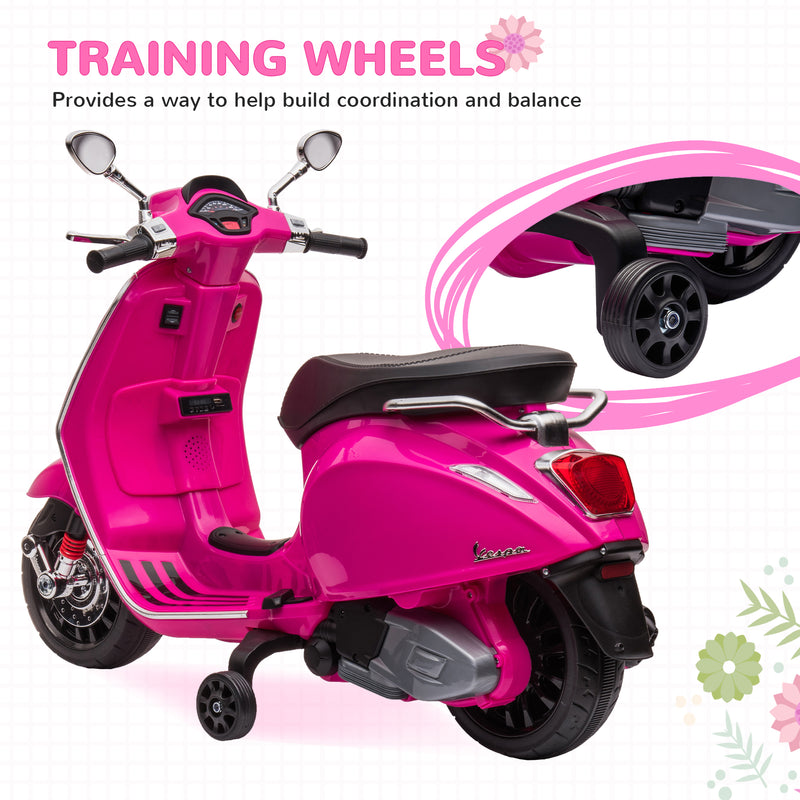 AIYAPLAY Vespa Licensed 12V Kids Electric Bike W/ 2 Training Wheels, White