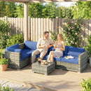 Outsunny 4 Pieces Rattan Garden Furniture Sofa Set with Coffee Table Blue