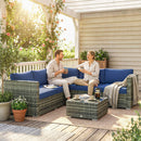 Outsunny 4 Pieces Rattan Garden Furniture Sofa Set with Coffee Table Blue