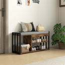 HOMCOM Upholstered Entryway Shoe Bench with Storage Shelves, Rustic Brown
