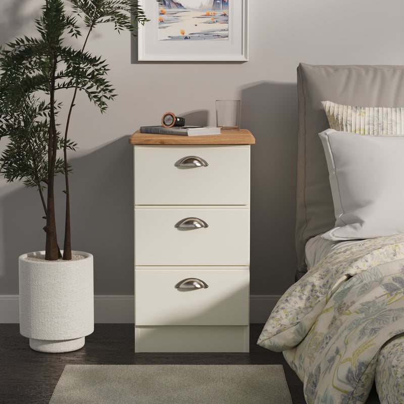 Westminster Ready Assembled 3 Drawer Bedside Cabinet in Cream Ash & Riviera Oak