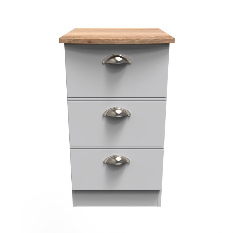 Westminster Ready Assembled 3 Drawer Bedside Cabinet in Grey Matt & Riviera Oak