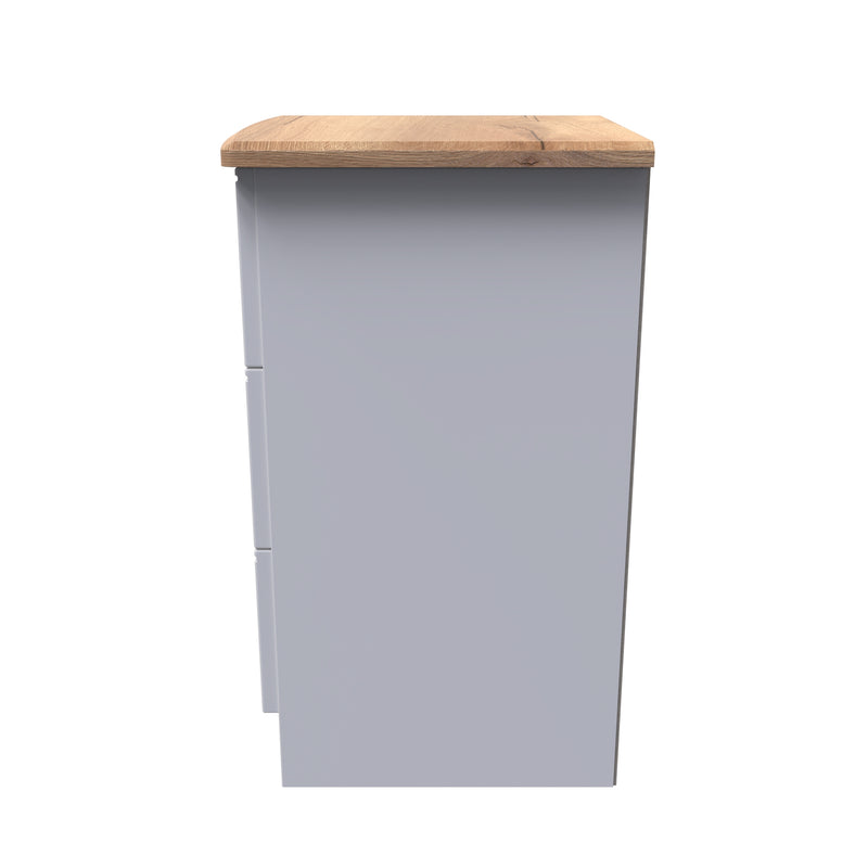Westminster Ready Assembled 3 Drawer Bedside Cabinet in Grey Matt & Riviera Oak