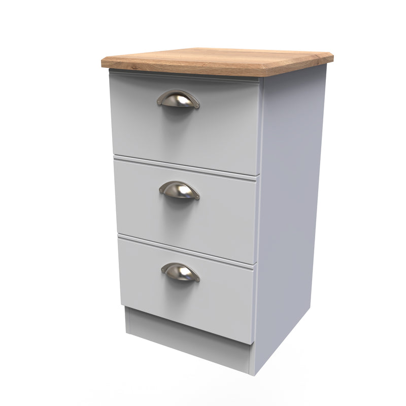 Westminster Ready Assembled 3 Drawer Bedside Cabinet in Grey Matt & Riviera Oak