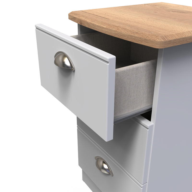 Westminster Ready Assembled 3 Drawer Bedside Cabinet in Grey Matt & Riviera Oak